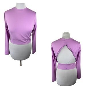 Tek Gear SZ L Women's NWT Ruffle Cut Out Long Sleeve Lavender‎ Purple Top